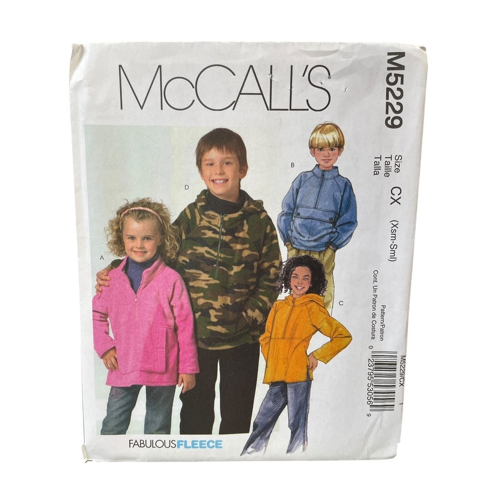 McCall's M5229 Sewing Pattern Children XS-S Multi Fleece Jacket Hooded Uncut